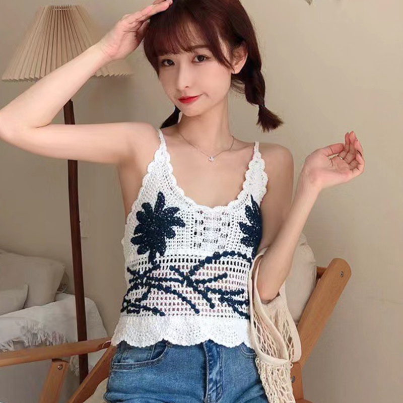 Áo Croptop Dệt Kim Sát Nách Dáng Rộng Cổ Chữ V Thời Trang Cho Nữ