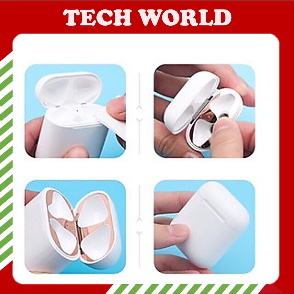 Miếng dán bảo vệ tai nghe kim loại mạ vàng siêu mỏng chống bụi cho phụ kiện tai nghe bluetooth inpods i12, Airpods 1, 2