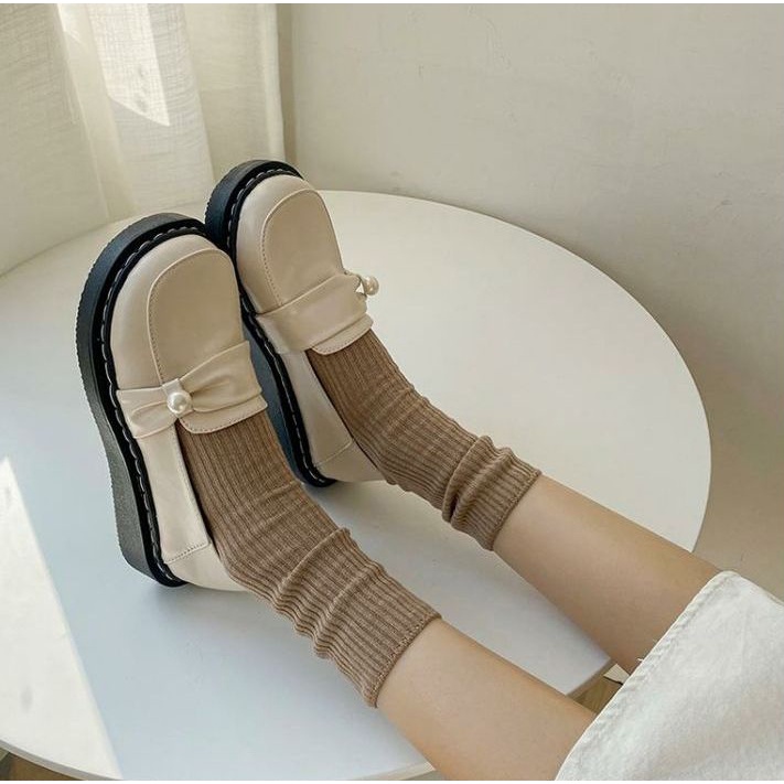Set 6 đôi tất chân nhún cao cổ trơn nâu chất len đẹp nam nữ thể thao unisex Hàn Quốc
