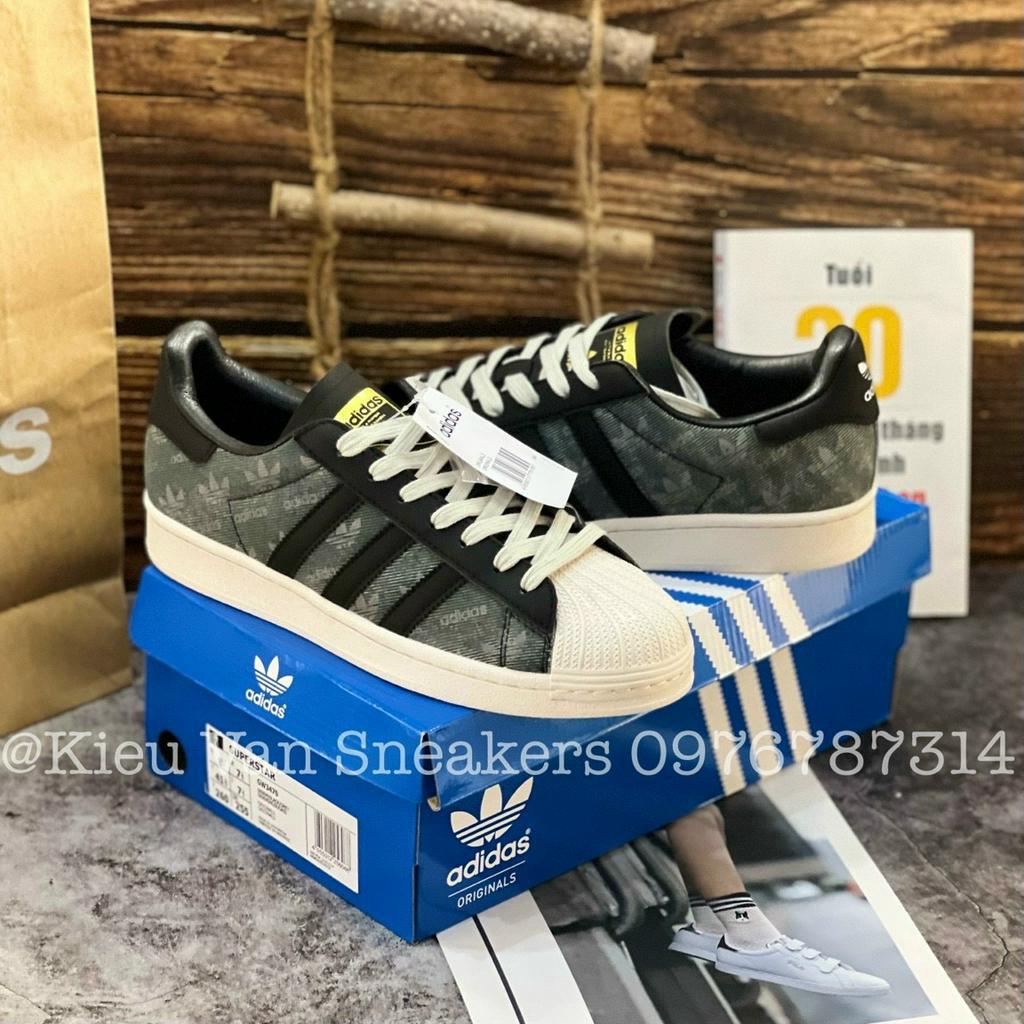 Giày Thể Thao Superstar Denim Plack Grey x Atmos Giày Adidas Mũi Sò Vải Bò Đen Họa Tiết Chìm Lai Au