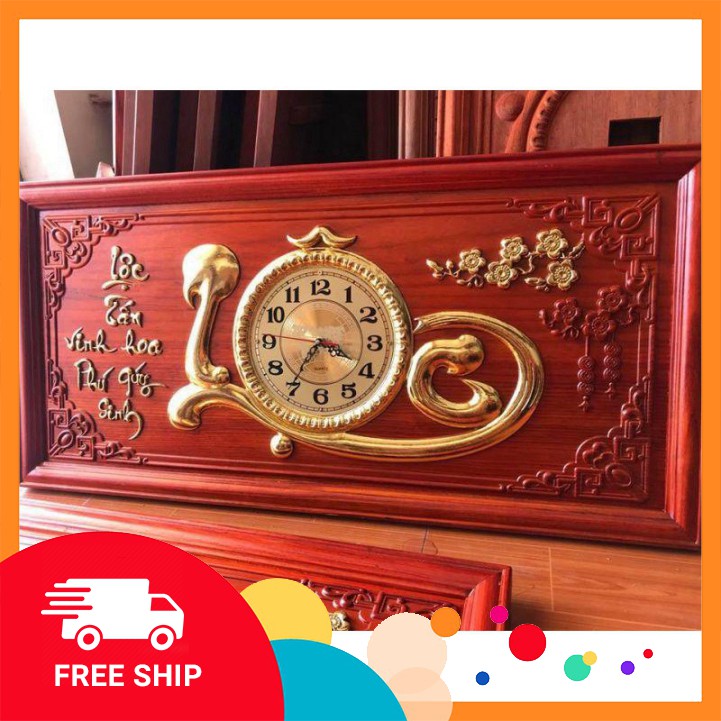 Mỹ Nghệ Bắc Ninh Tranh đồng hồ gỗ Hương đỏ chữ Lộc mạ vàng cao cấp (48 x 108 ) dày 3cm