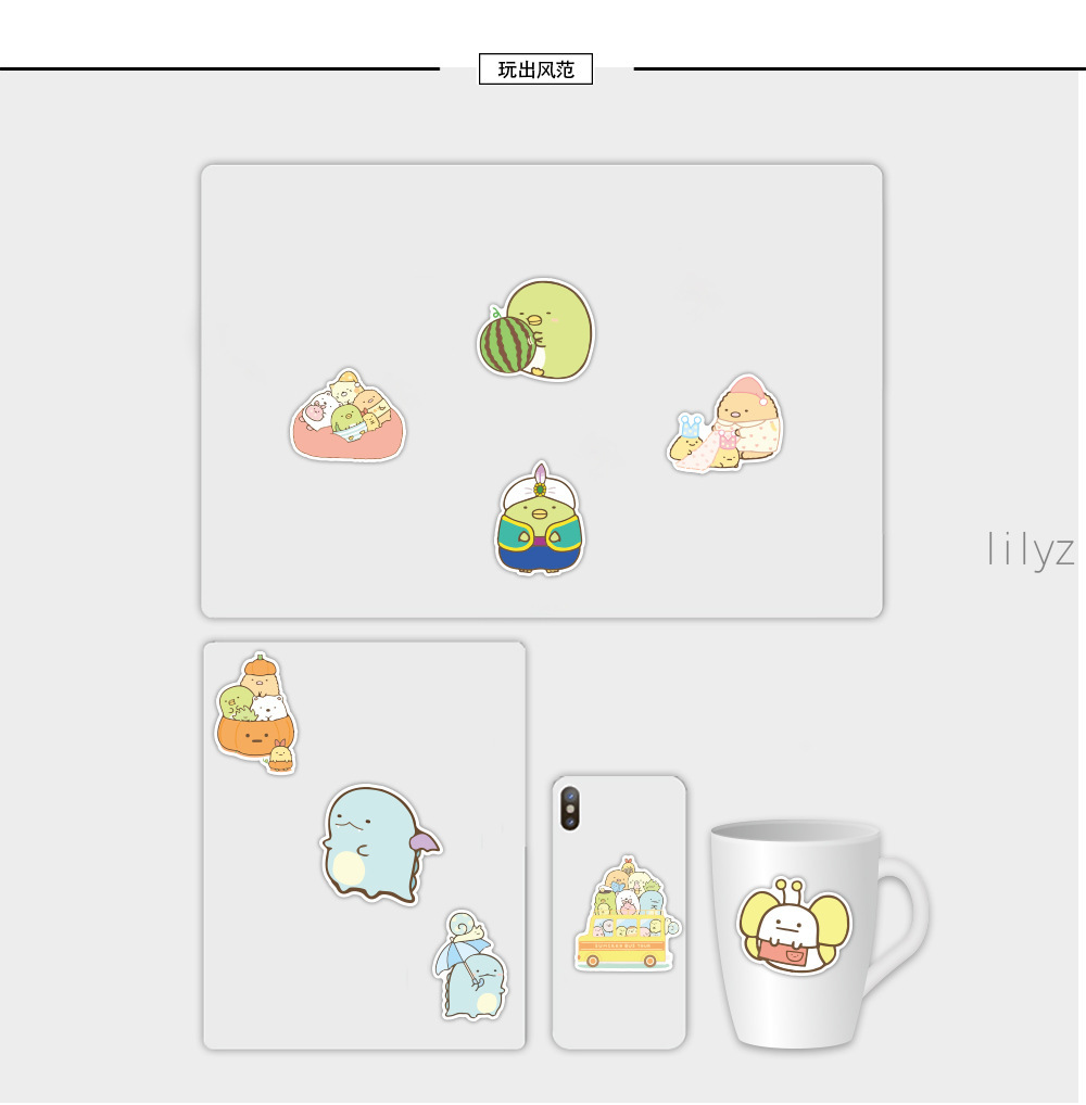 Set 100 Miếng Dán PVC Chống Thấm Nước Họa Tiết Hoạt Hình Sumikko Gurashi Trang Trí Laptop Vali