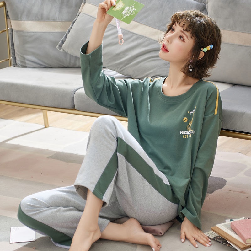 Set đồ ngủ dài tay 100% cotton phong cách Hàn Quốc thời trang thu đông dễ thương cho nữ mặc ở nhà | BigBuy360 - bigbuy360.vn