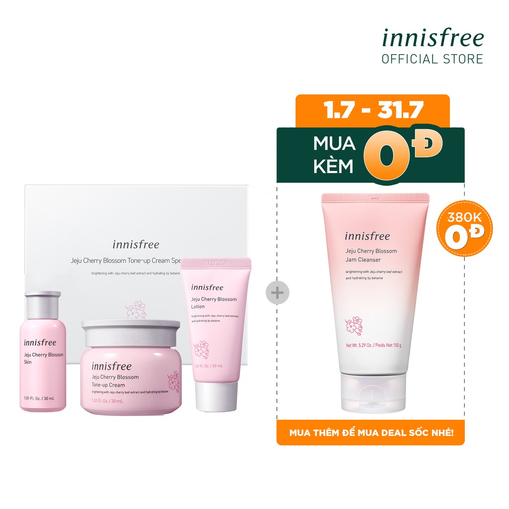 [Mã COSIF11 giảm 10% đơn 400K] Bộ sản phẩm dưỡng ẩm sáng da hoa anh đào đảo Jeju innisfree Jeju Cherry Blossom Cream Set
