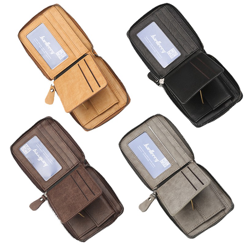 Baellerry Ví Ngắn Đựng Thẻ Phối Khóa Kéo Phong Cách retro Cho Nam
