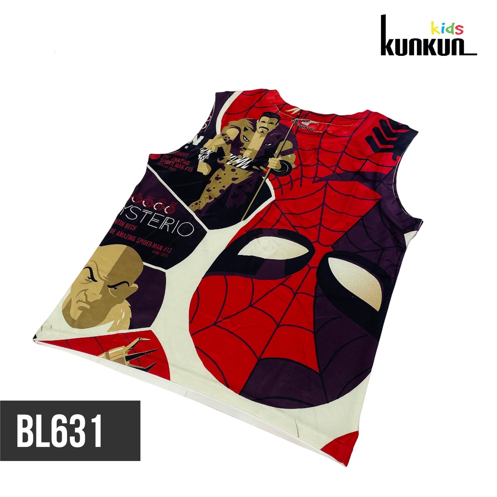 Quần áo trẻ em KUNKUN BL631 hình người nhện spiderman đỏ size đại từ 10-60kg - Bộ ba lỗ bé trai thun lạnh thoáng mát