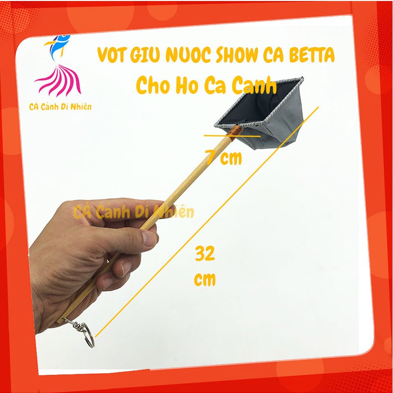 Vợt cá betta giữ nước show, vớt cá cán đũa gỗ SIZE 32 CM