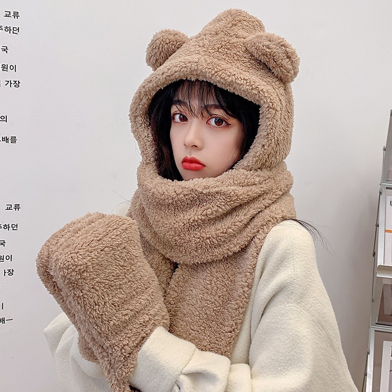Mũ Len Tai Gấu Kèm Khăn Lông Mùa Đông Ấm Áp Cao Cấp Dễ Thương Có Găng Tay Hàn Quốc Nhiều Màu MN29
