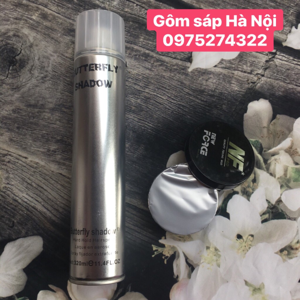 COMBO Gôm Xịt Tóc Butterfly Shadow 320ml &amp; Sáp CK + free lược