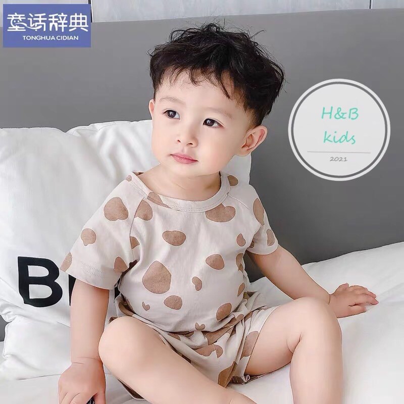 Bộ quần áo hè cho bé hoạ tiết bò sữa, chất cotton tàu co giãn 4c size 8-20kg (giao màu ngầu nhiên)