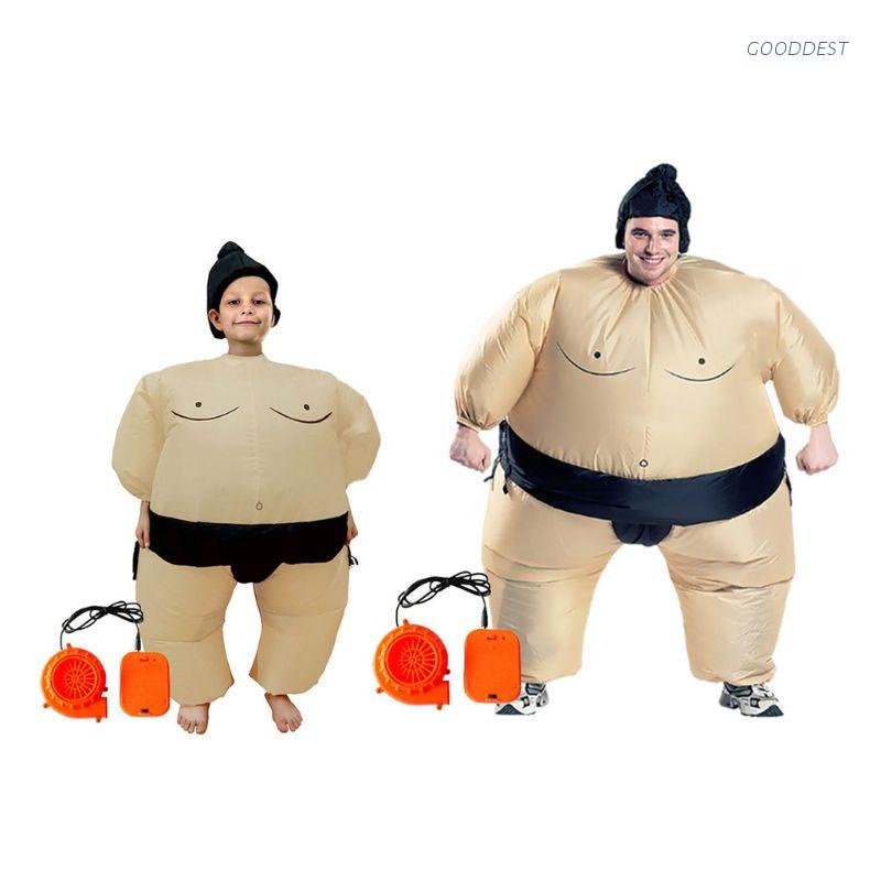Bộ đồ bơm hơi hóa trang đô vật sumo cho trẻ em và người lớn + quạt + hộp đựng pin