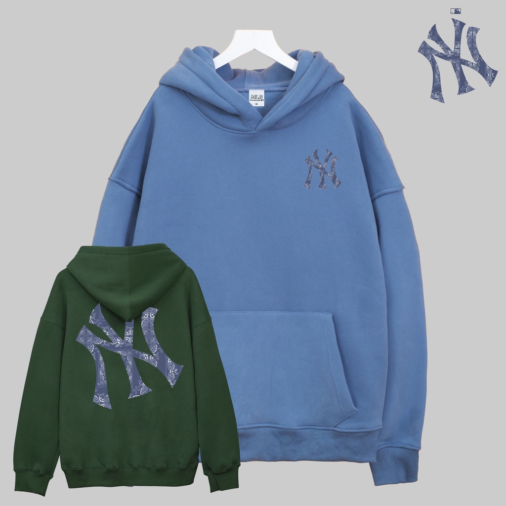 Áo nỉ hoodie MLB Hoa Văn Xanh ĐẬM yggenz shop , áo nỉ bông unisex nam nữ