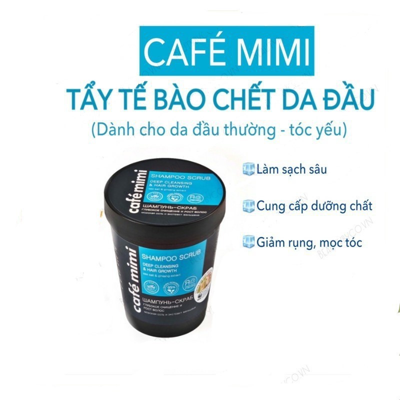 Tẩy da chết da đầu Cafe Mimi Super Volume Shampoo Scrub làm sạch sâu ngừa bết tóc, sạch gàu