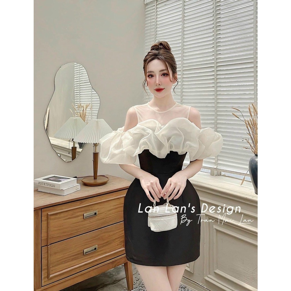 [8.8 Sales Freeship] Đầm công chúa, đầm umi trễ vai voan bèo tơ phối lưới, đầm tiểu thư ôm body đi tiệc quyến rũ dx