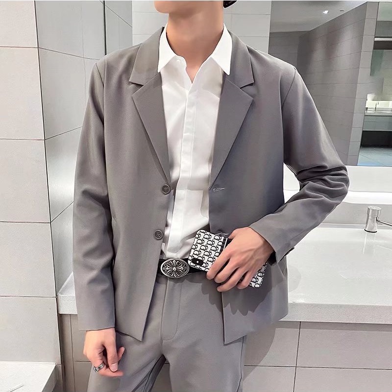 Áo Khoác Vest Màu Đen / Xám Nhạt Phong Cách Hàn Quốc Thời Trang Công Sở Cho Nam