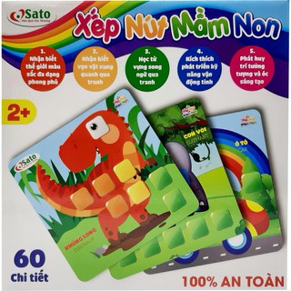 (Mẫu mới) Đồ chơi xếp nút mầm non (Sato 006) 60 chi tiết
