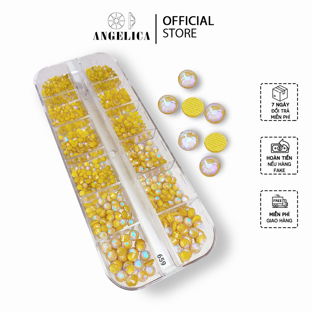 Đá Chân Lưới Nail 12 Khía Màu Nước Gạo Light Topaz Fluorescence Đính Móng ANGELICA 659