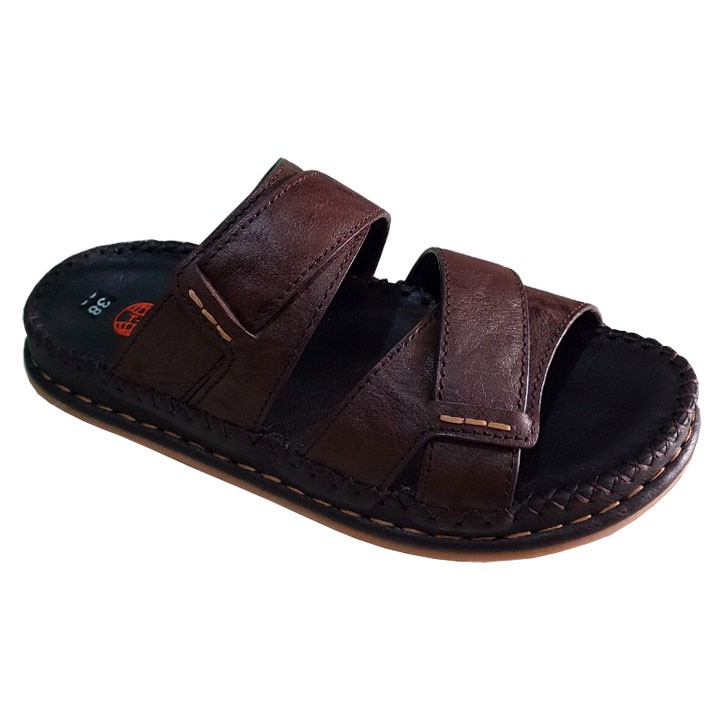 Dép Quai Ngang Nam Da Bò Màu Nâu Đế Cao 3.5cm May Đế Chắc Chắn THQNN261