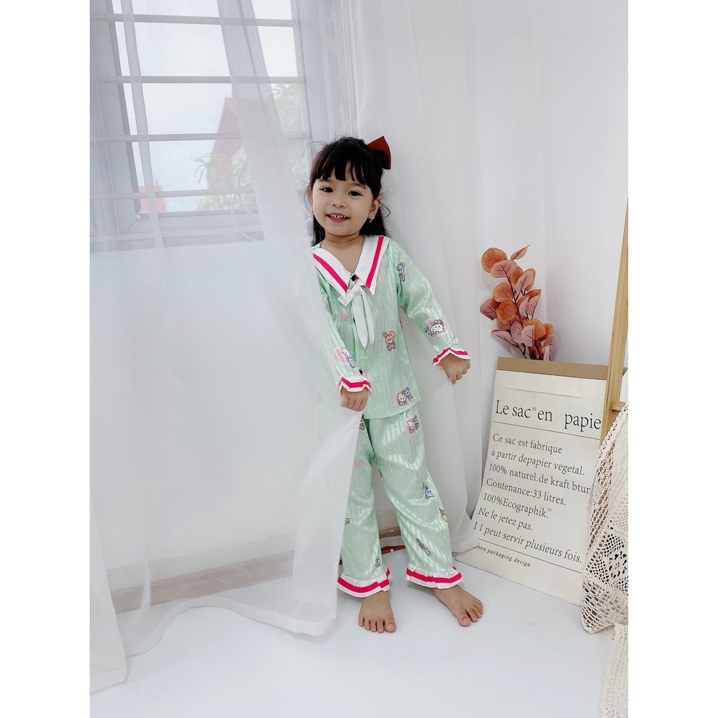 Bộ Quần Áo Mặc Nhà, Bộ Pijama Lụa Gấm Cho Bé Gái Dáng Tiểu Thư - Boody - BPN18