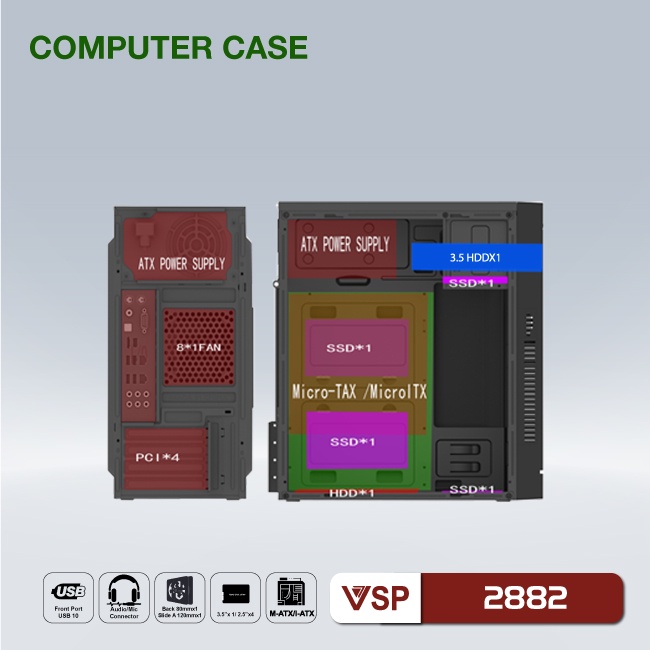 Case VSP 2870 - 2871 - 2877 - 2882 (Case Văn Phòng Chuẩn mATX) | BigBuy360 - bigbuy360.vn