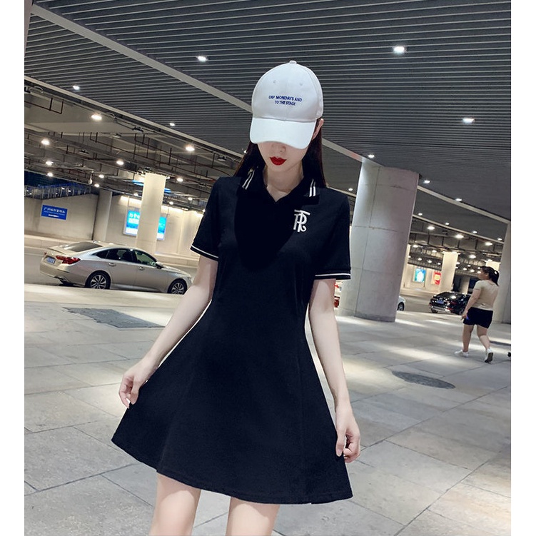 Đầm Polo Xòe Nữ Chữ RT Cộc Tay 🦋 Váy Nữ Dáng Ngắn Cộc Tay Cúc Cài Thêu Chữ Tay Bo 2 Màu 🦋