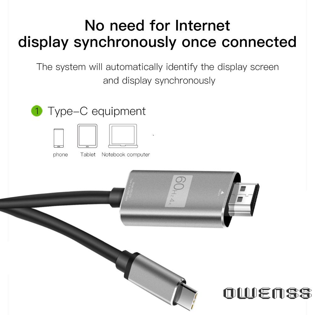 （Owenss）  1.8m USB 3.1 Type C to HDMI-Compatible 2.0 Cable Male to Male for MacBook Phone