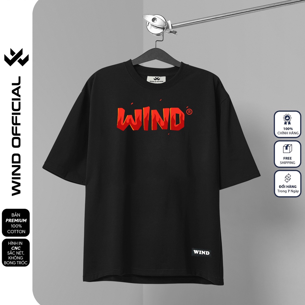 Áo thun tay lỡ unisex WIND phông form rộng 65% cotton FIRE nam nữ oversize