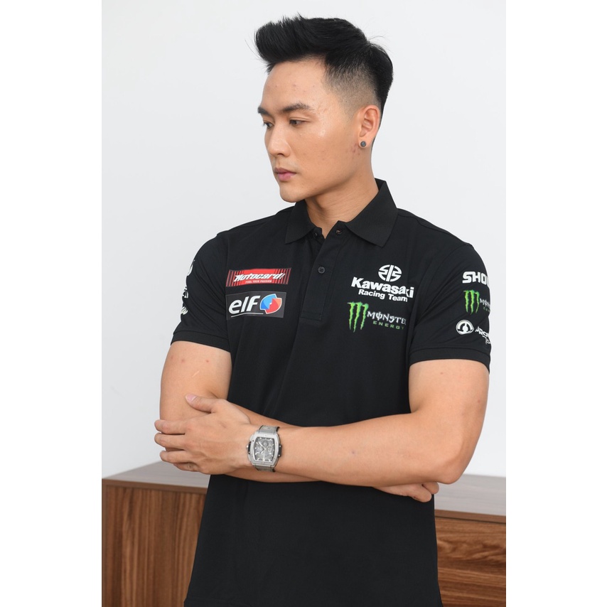 Áo nam Kawasaki chất cotton, Áo polo đua xe thể thao cộc tay full size