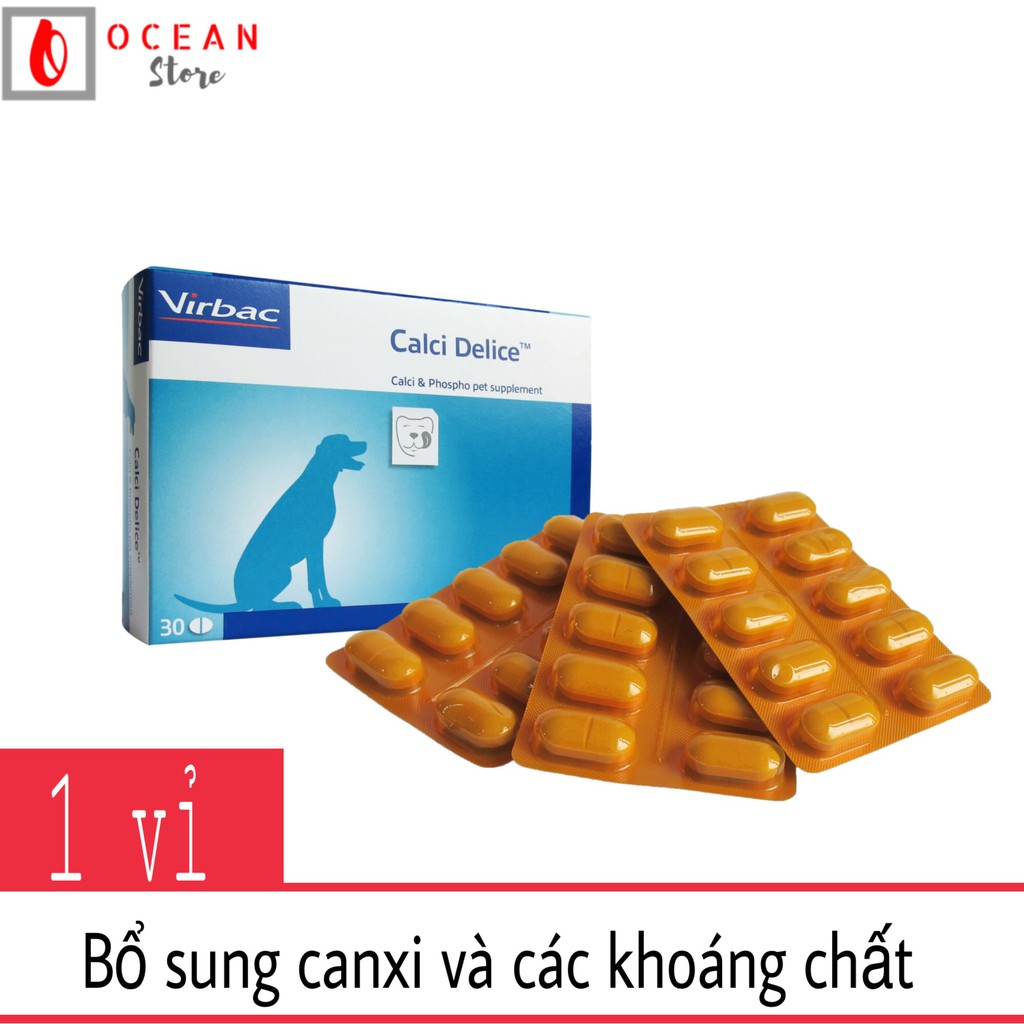 (1 vỉ 10 viên) Calci cho chó - Thuốc bổ sung calci Virbac Calcidelice