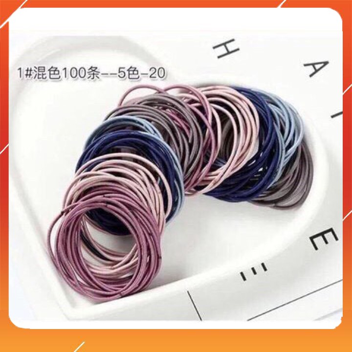 Sét 100 dây buộc tóc co dãn nhiều màu cho nữ