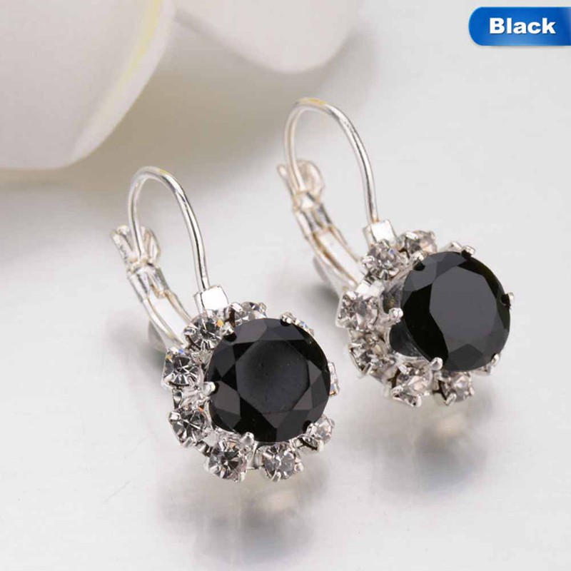 Hoa tai dáng dài đính đá Sapphire hình bông hoa xinh xắn cho nữ