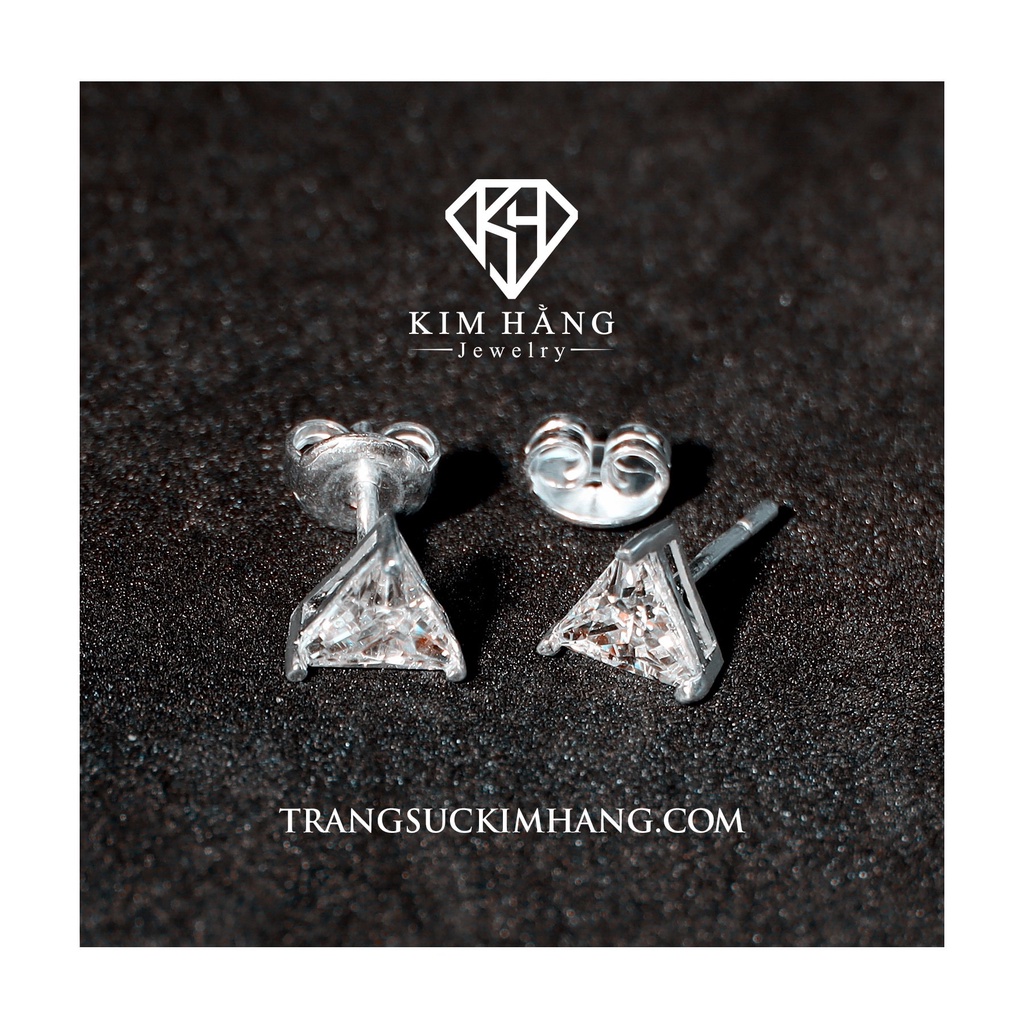 Khuyên Tai Bạc Nụ Tam Giác Đúc Khuôn Đá Trắng  KHJER027 - Chốt Đẩy