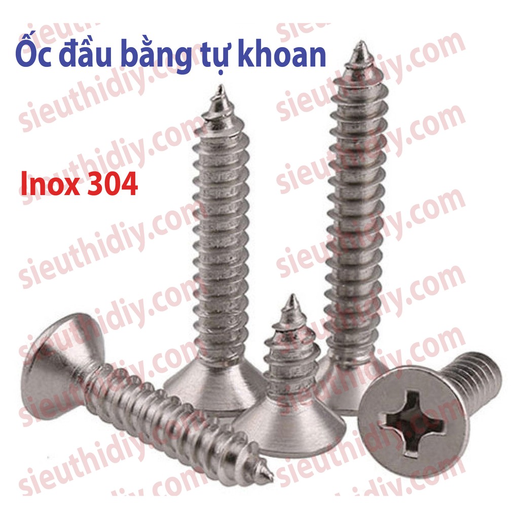 Ốc vít KA M3-M8 Inox 304 đầu bằng ren thô tự khoan