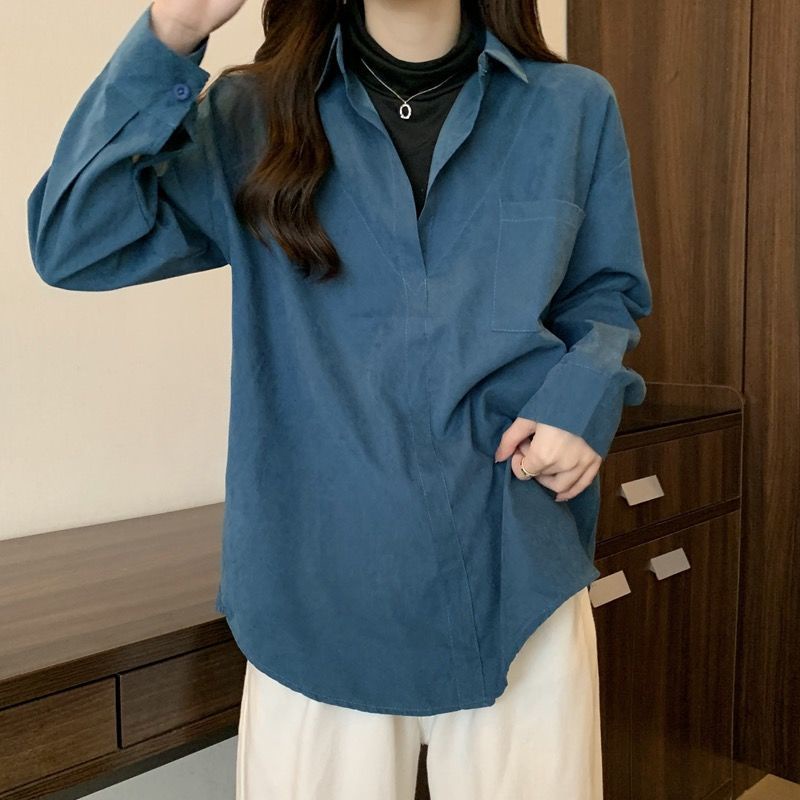 Áo Sơ Mi Giả Hai Lớp Dáng Rộng Thời Trang Thu Đông Hàn Quốc Mới