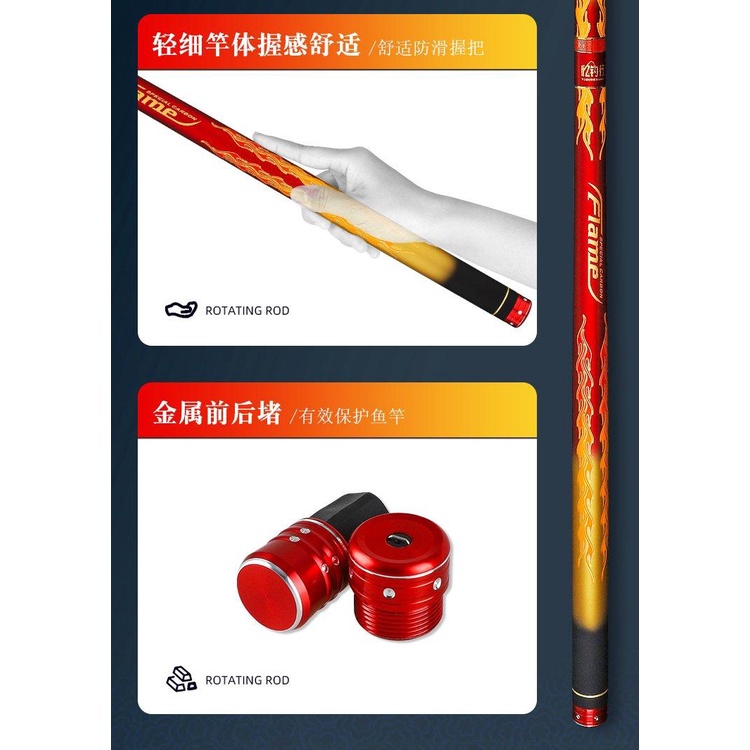 Cần câu tay Hoả Kỳ Lân 8H phân bổ lực 19 chất liệu carbon, Câu Đơn Tặng Kèm Đọt Phụ