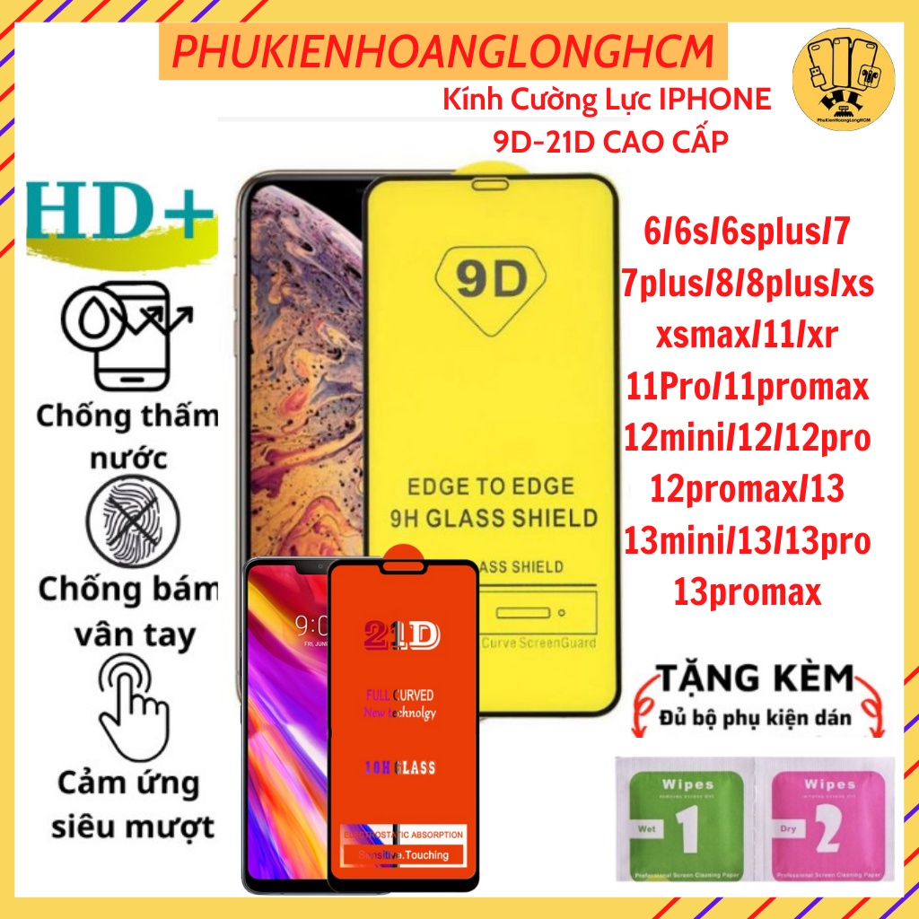 Kính cường lực IPHONE 9D full màn 9D 12 11 Pro Xs Max Mini X XR 7 8 6 6s Plus 5 5s SE 2020