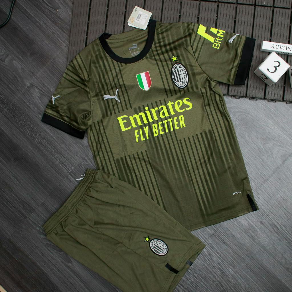 Bộ quần áo đá banh CLB AC Milan xanh rêu mẫu 2023/24_ Hàng cao cấp Thailand