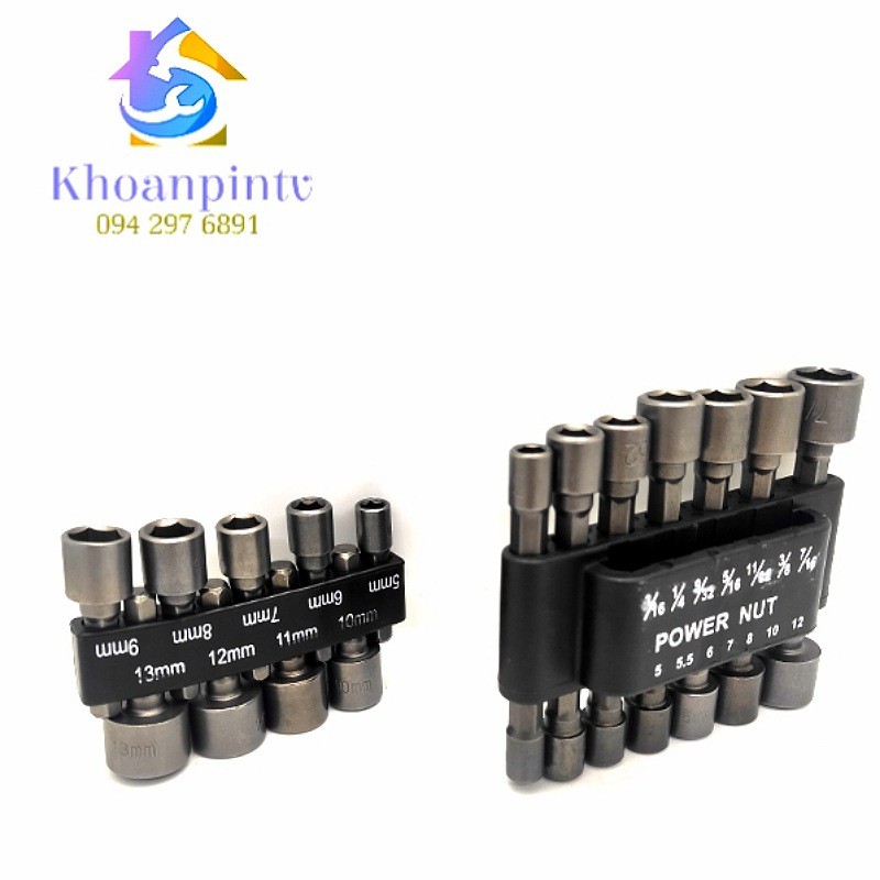 Bộ 9- 14 Khẩu Tuýp Vặn Ốc Lục Giác - Đầu Vít Bắn Tôn - Bộ 14 đầu vặn khẩu cho khoan chuyên dụng 5-12mm