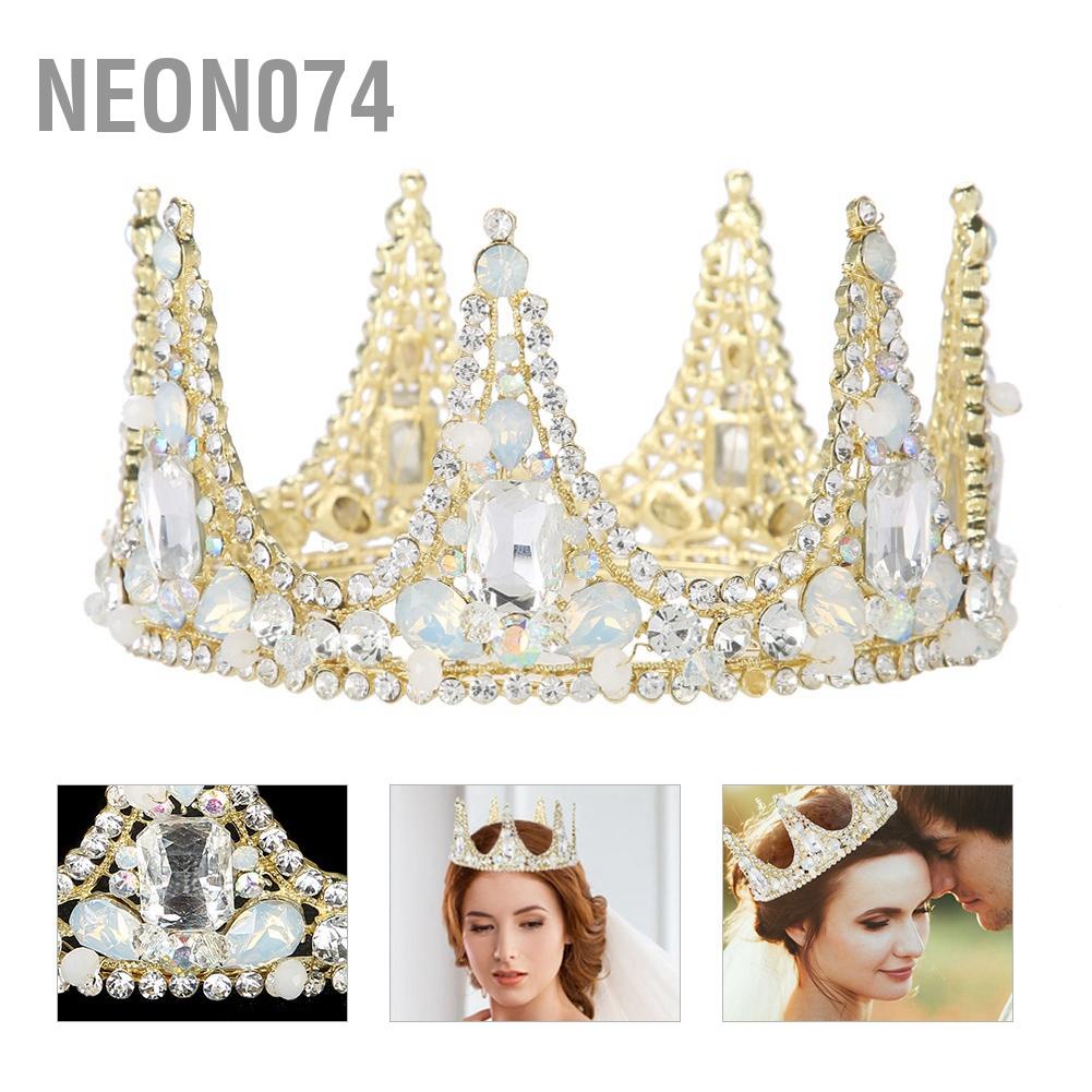 Neon074 Neon074 Phụ kiện tóc cưới Tiara Vương miện làm bằng tay cho cô dâu tròn trang sức phụ nữ
