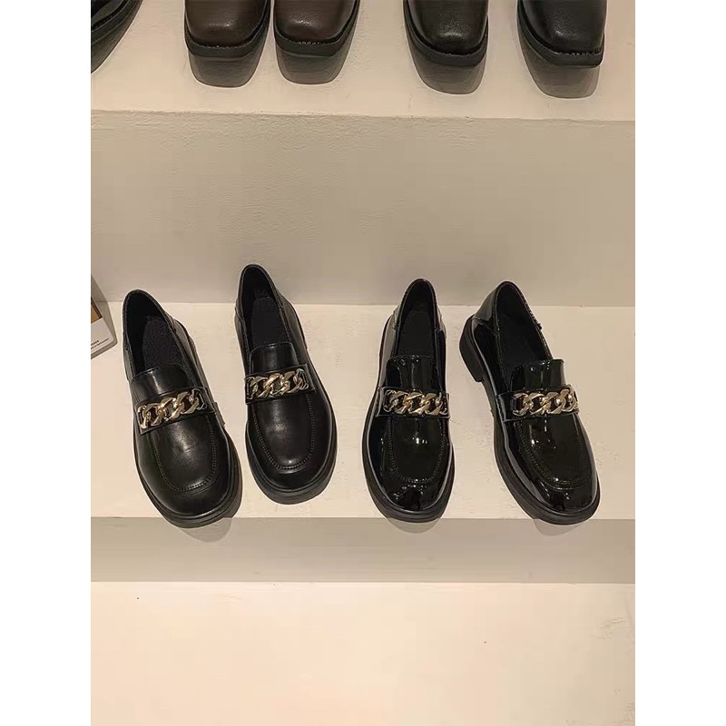 Giày lười nữ Ulzzang da mềm phối khoá mắt xích | BigBuy360 - bigbuy360.vn