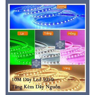 Bộ 10m Dây Led 5050 220V Ống Nhựa, Chống Nước, Tặng Kèm Dây Nguồn, Ánh Sáng Trắng/Vàng/Xanh Lá/Xanh Dương/Hồng