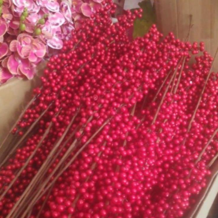 Cành hoa đào giả - Cành đào đông đỏ  nhánh trang trí ,hàng loại 1,quả to, sáng bóng đẹp mắt (Giá 1 cành)