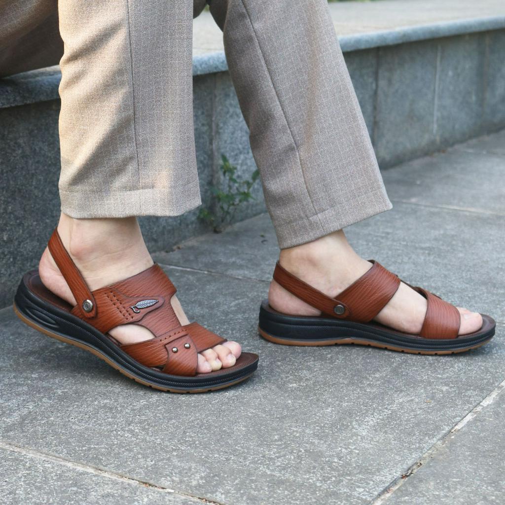 Giày Sandal Nam HT.NEO Da Thật Cao Cấp ,Đế Kếp Cao 3,5cm Được Khâu May Chắc Chắn ,Kiểu Dáng Đơn Giản ,Lịch Sự SD42