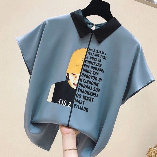 Áo Sơ Mi Chiffon Tay Ngắn Dáng Rộng In Chữ Thời Trang Hàn Quốc Cho Nữ