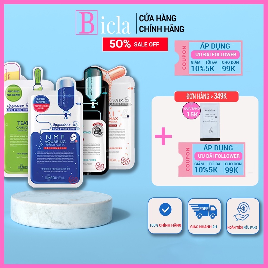 Mặt nạ dưỡng da Mediheal Teatree,Vita, Placenta, Collagen , Aquaring cấp ẩm chuyên sâu hộp 10 miếng.