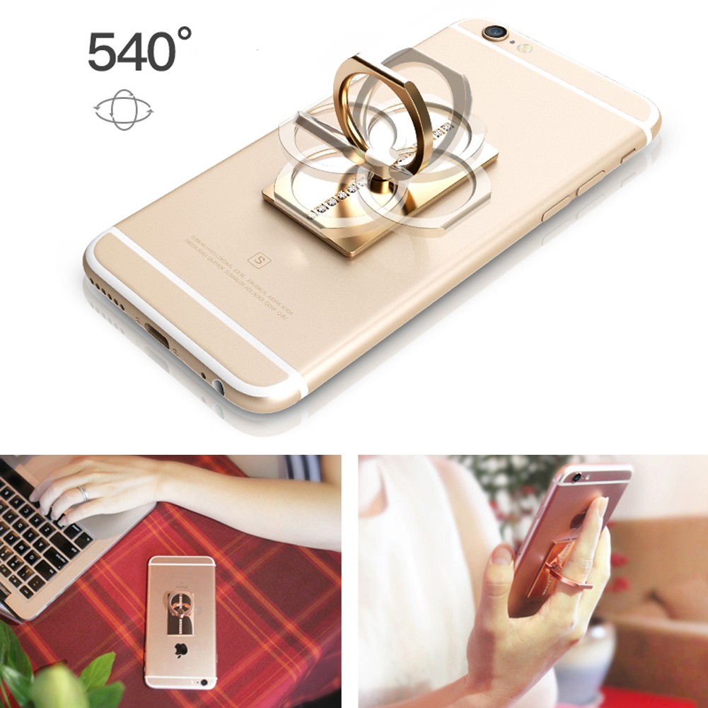 Nhẫn đỡ điện thoại bằng kim loại đính đá độc đáo