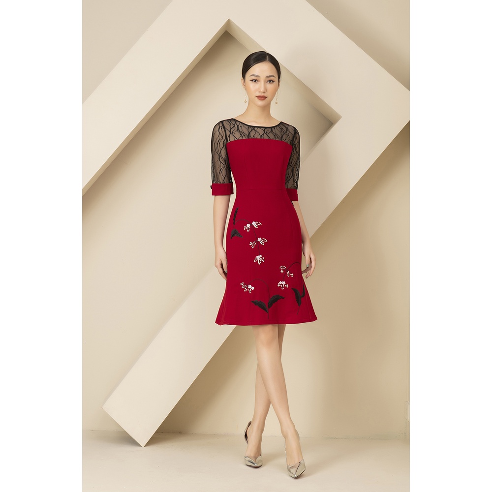 Váy Thiết Kế Nữ Luperi Tay Lỡ Dáng Xoè Nhẹ Phối Ren Chất Liệu Thái Chéo Cao Cấp LFV3104