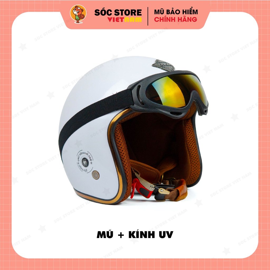 Mũ bảo hiểm 3 phần 4 NAPOLI chính hãng màu TRẮNG, nón bảo hiểm 3 phần 4 nam nữ Sóc Store freesize