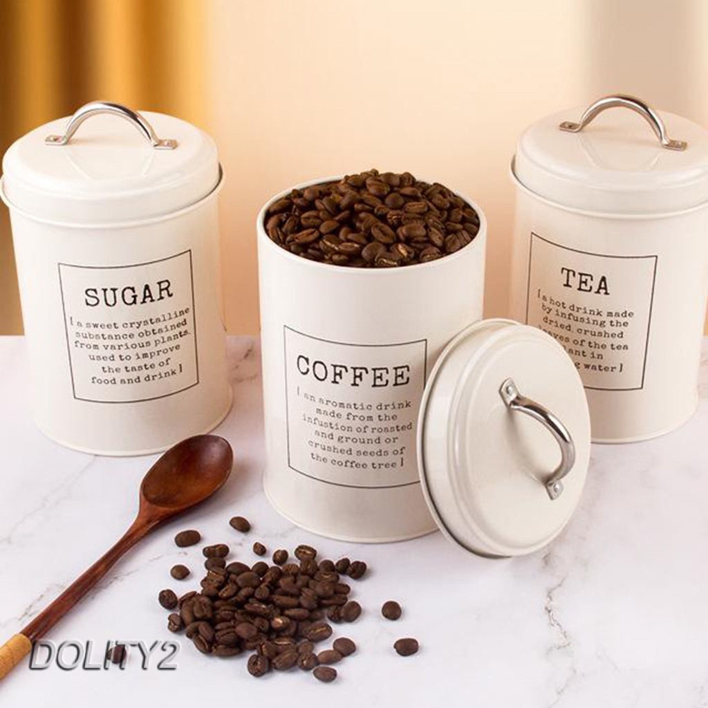 3 Lọ đựng đường / trà / cà phê có nắp màu trắng thích hợp cho nhà bếp