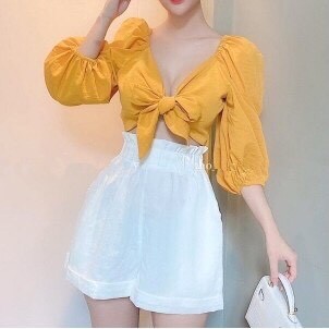 Set đồ nữ áo croptop áo kiểu quần sooc phồng💥FREESHIP💥set đồ nữ cá tính dễ kết hợp, mặc lẻ hoặc theo bộ đều đẹp -L008